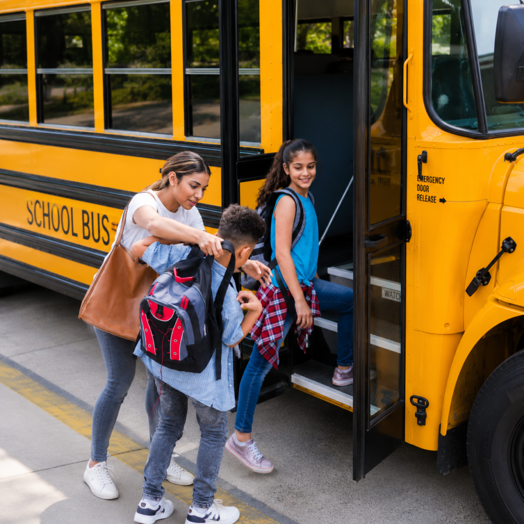 KidzGo Mini Bus Droping children safely at school.